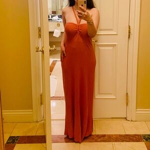 Terracotta Rusty Halter Maxi Dress